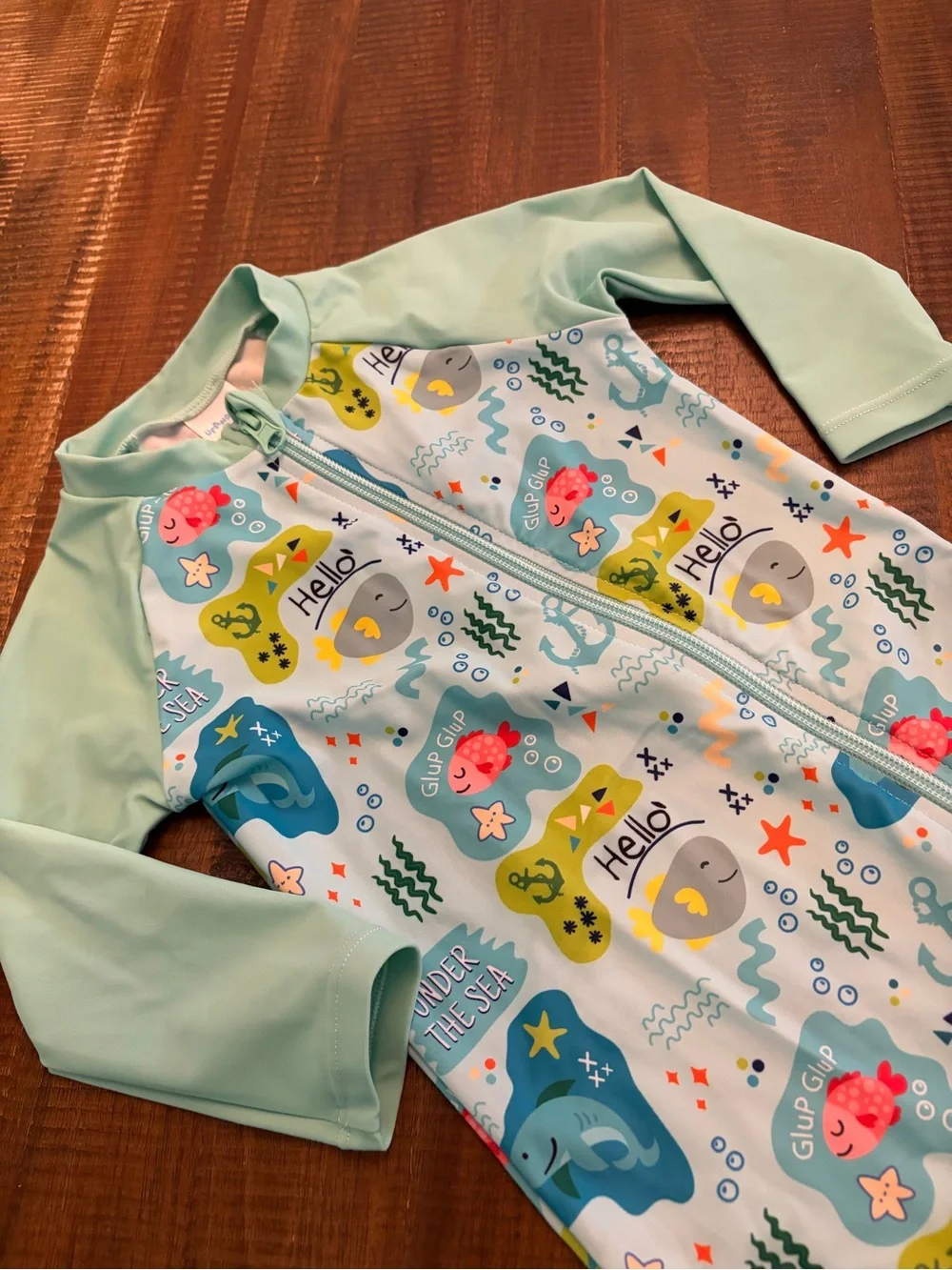 2 Baby Girl Swim Outfits - Long Sleeves Snap Leg Closure Zip Rash-guards 12-18M